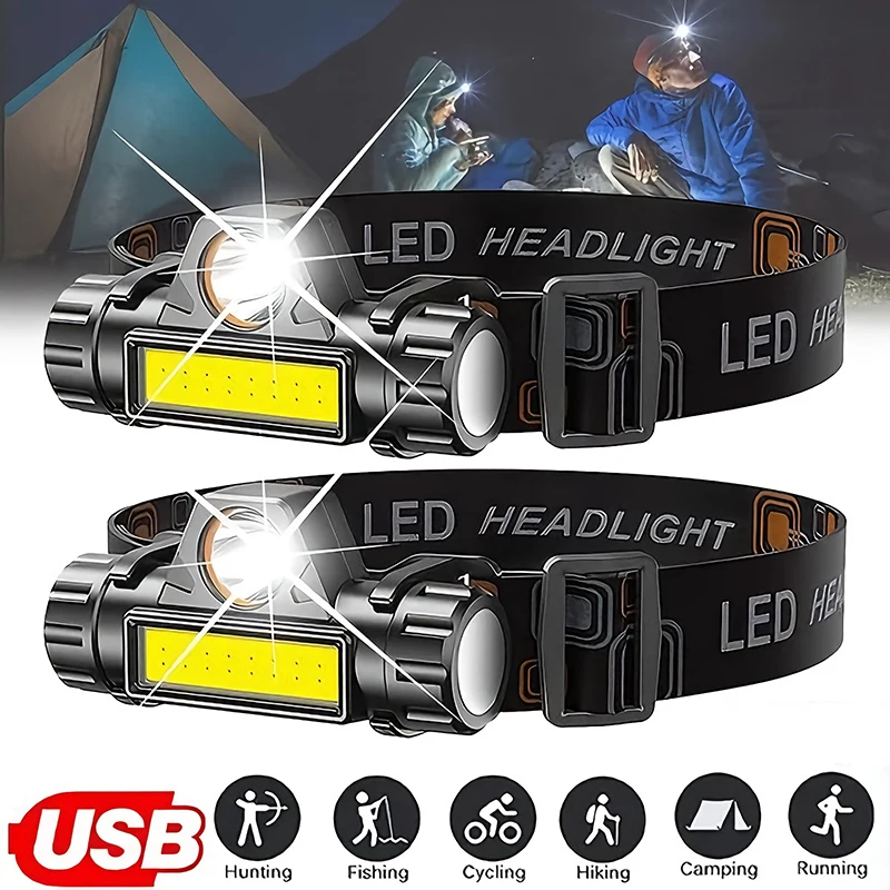 Fishing Headlamp - Lampe frontale LED COB Rechargeable USB,